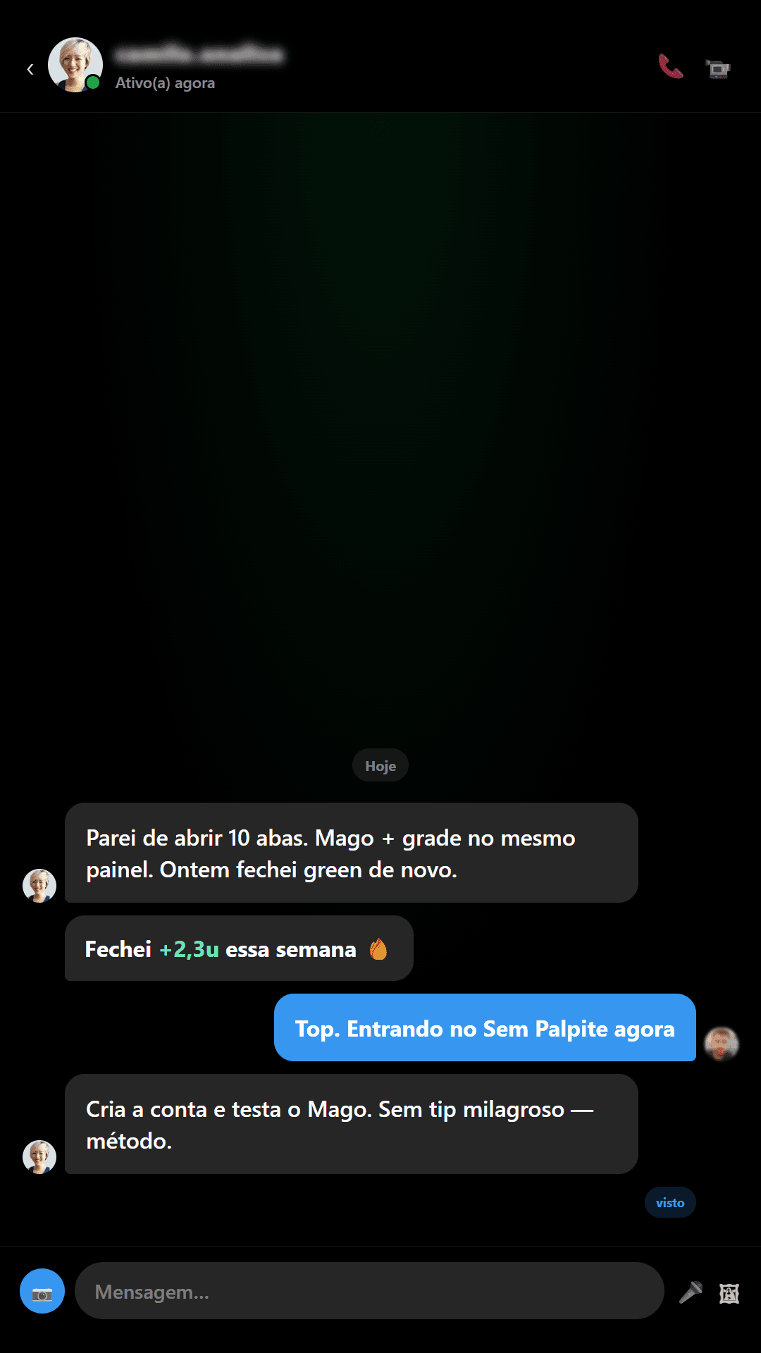 DM no Instagram elogiando o Sem Palpite