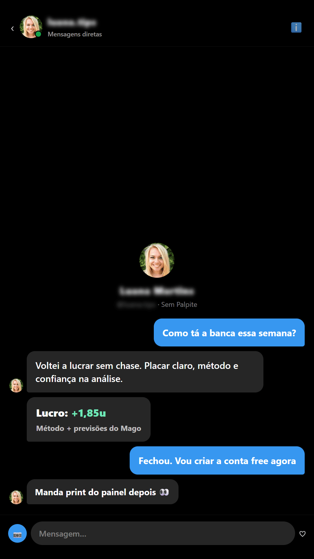 DM no Instagram com username borrado