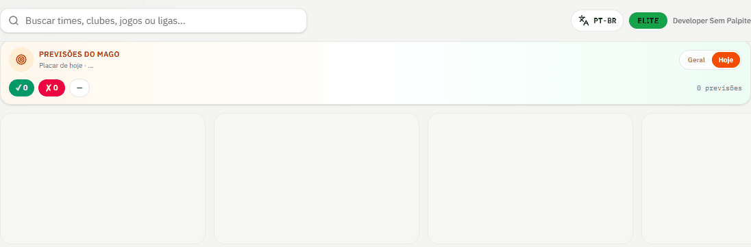 Previsões do Mago com placar e greens reais no dashboard